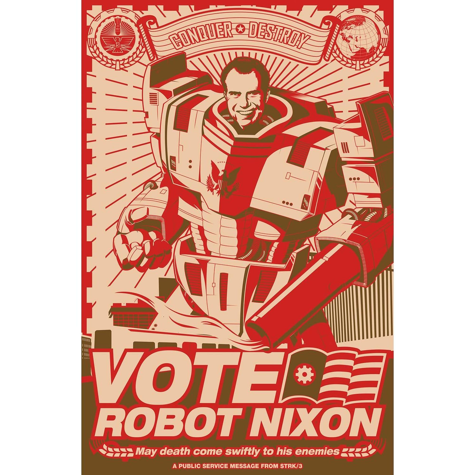 All Hail Robot Nixon Rectangle Sticker - Durable Bumper Decal for Cars, Laptops & Water Bottles - Funny Political Vinyl Sticker for Car Windows, Laptops, Notebooks & DIY Crafts