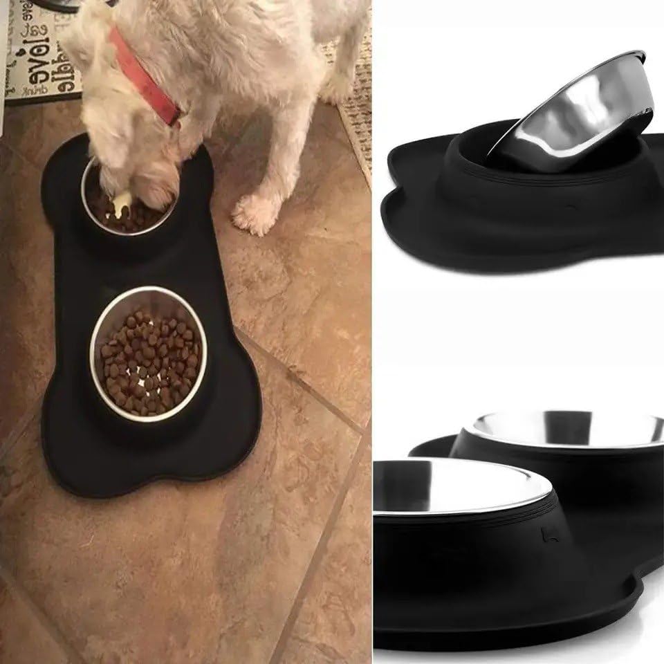 TERXA Non-Slip Pet Bowl Set - Stainless Steel Food & Water Dish for Dogs & Cats - Home & Travel Use