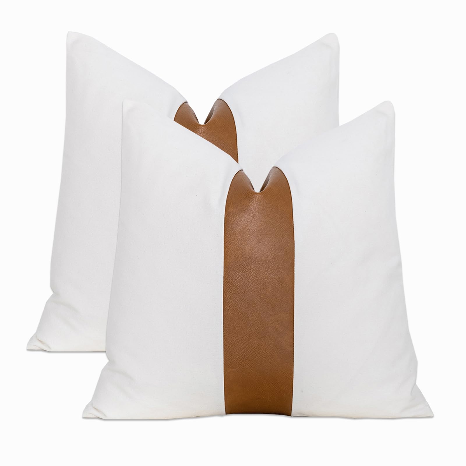 Premium Set of 2 White Faux Leather Decorative Pillow Covers - 18x18 Inch Modern Square Throw Pillow Cases for Sofa, Couch, Living Room & Bedroom - Soft Accent Cushion Covers for Home Decor, Gifts & Cozy Comfort