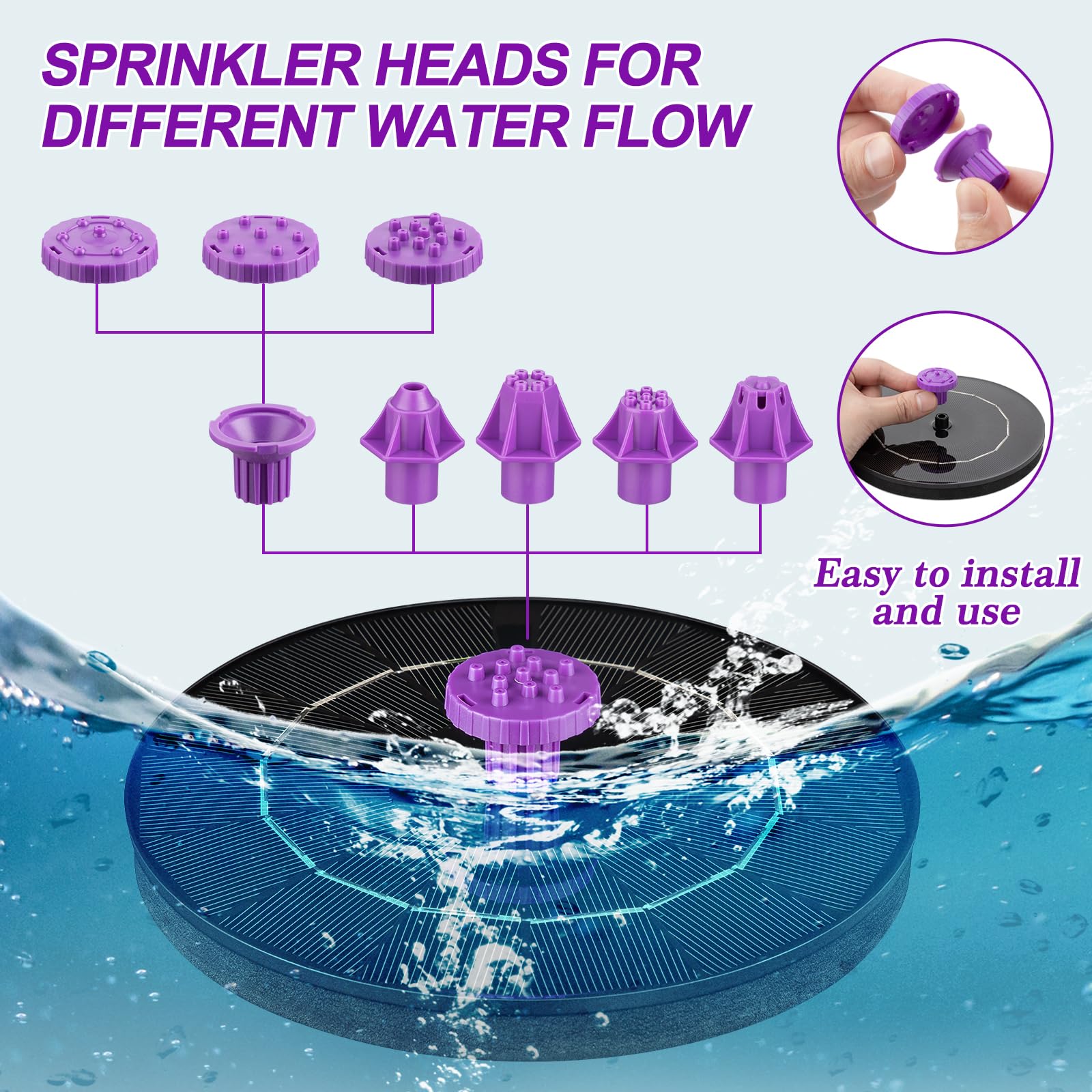 3.5W Solar Bird Bath Fountain Pump with 8-in-1 Nozzles & 4 Fixed Pipes - Solar Powered Outdoor Water Pump for Hummingbirds, Garden Decor, Pool, Pond & Patio | Perfect for Bird Baths, Water Features & Backyard Landscaping