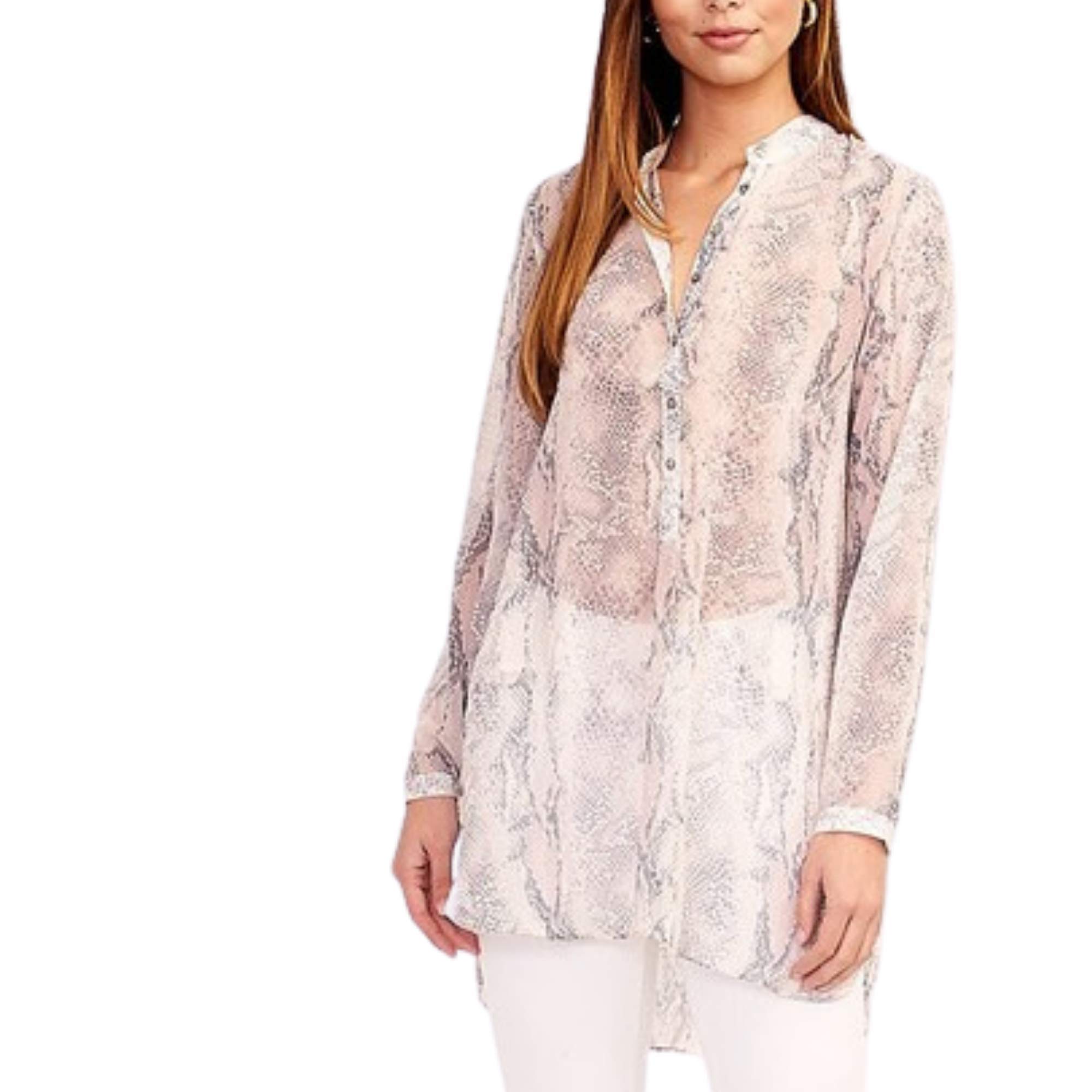 Sheer Oversize Snake Print Blouse for Women - Small Size | Trendy Long Sleeve Shirt for Casual Wear, Office Outfits & Night Out