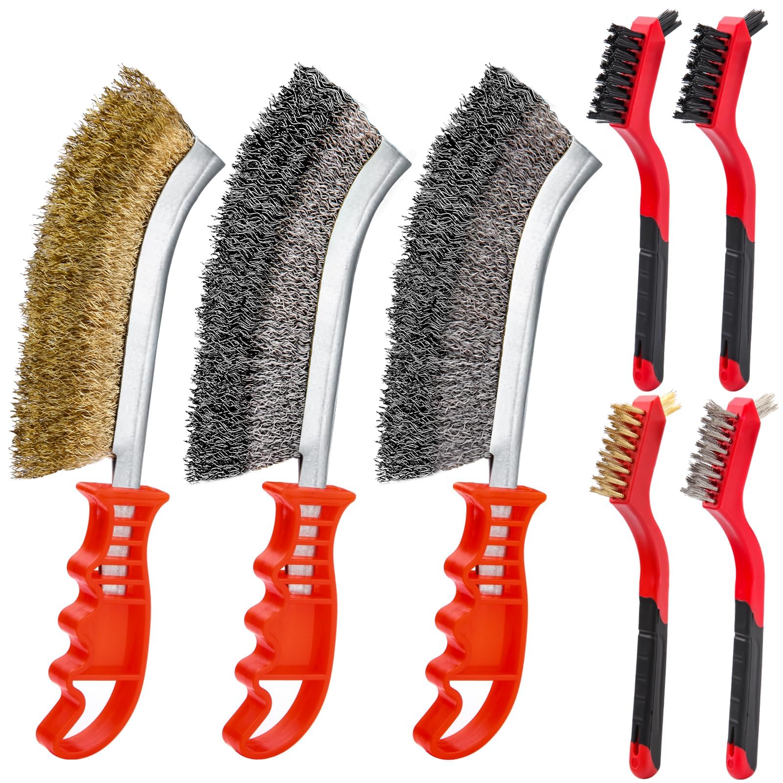 SWTYExt 7-Piece Wire Brush Set - Stainless Steel & Brass Nylon Brushes for Cleaning, Welding Slag, Rust Removal & Woodworking (3 Large + 4 Small Brushes) - Perfect for DIY Projects, Automotive Repair & Metal Surface Preparation