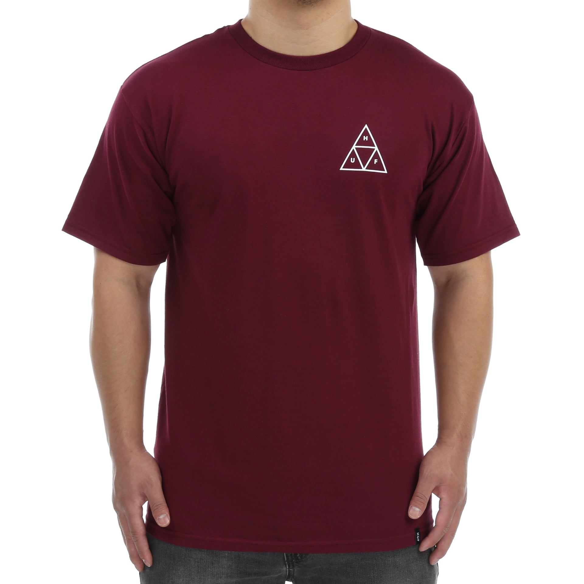 Huf Ambush Triple Triangle Tee - Maroon Red Graphic T-Shirt for Men | Streetwear Fashion | Casual Wear & Skate Style