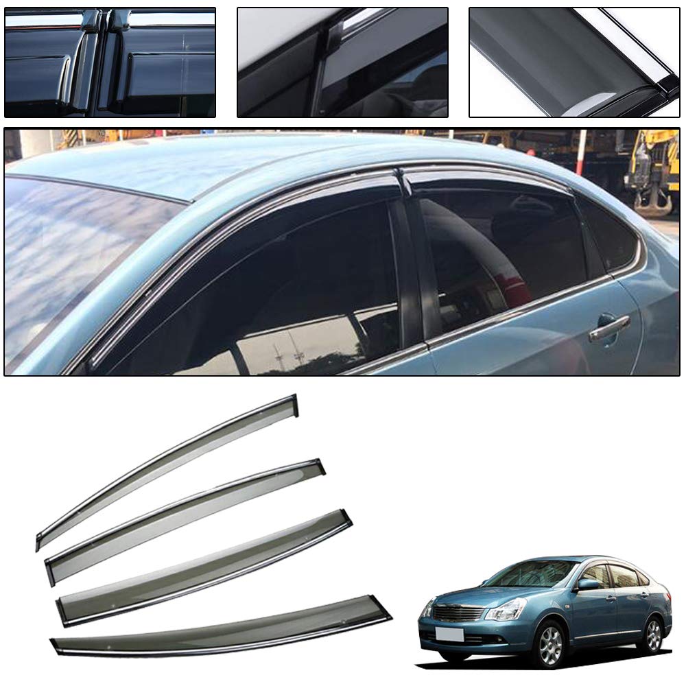 Nissan Sylphy 2007-2011 Side Window Deflectors - Car Window Visor for Sun, Rain & Smoke Protection - Tape-On Outside Vent Shades - Perfect for Summer Driving & Weather Protection