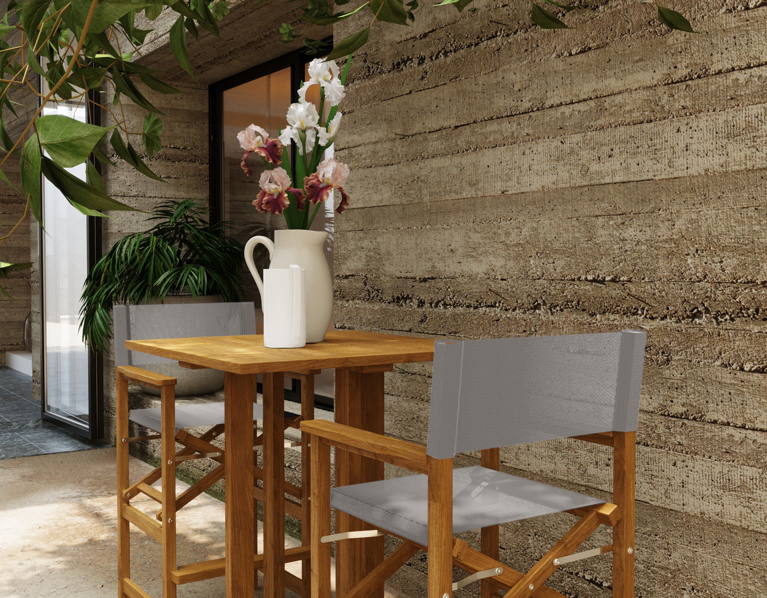 Premium Teak Outdoor Bar Height Dining Armchair - Weather-Resistant Taupe Patio Furniture for Poolside, Deck & Garden Entertaining