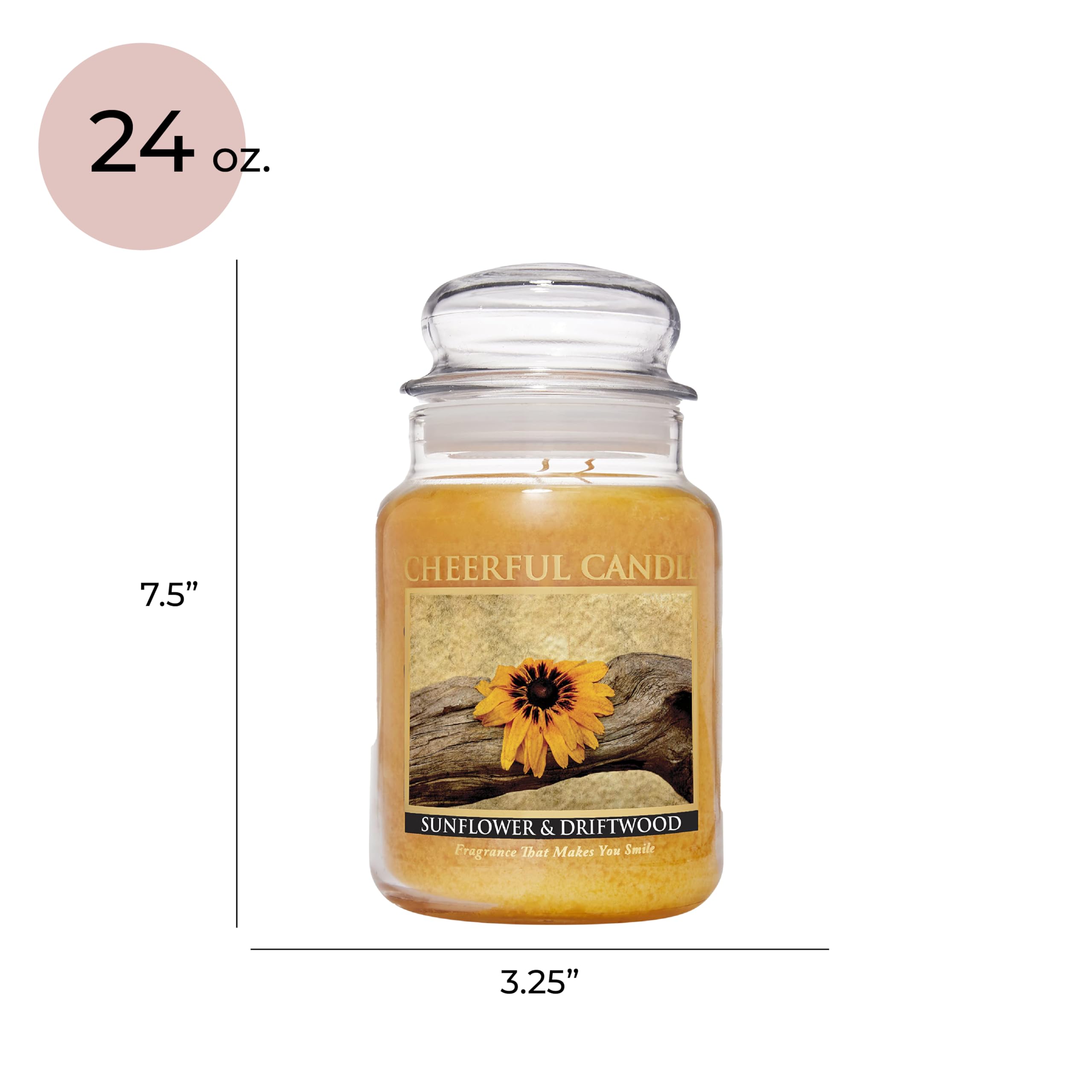 24oz Large Scented Candle Jar with Lid - Sunflower & Driftwood Fragrance - 135 Hours Burn Time - Cheerful Gift for Women - Perfect for Home Decor, Relaxation & Romantic Ambiance