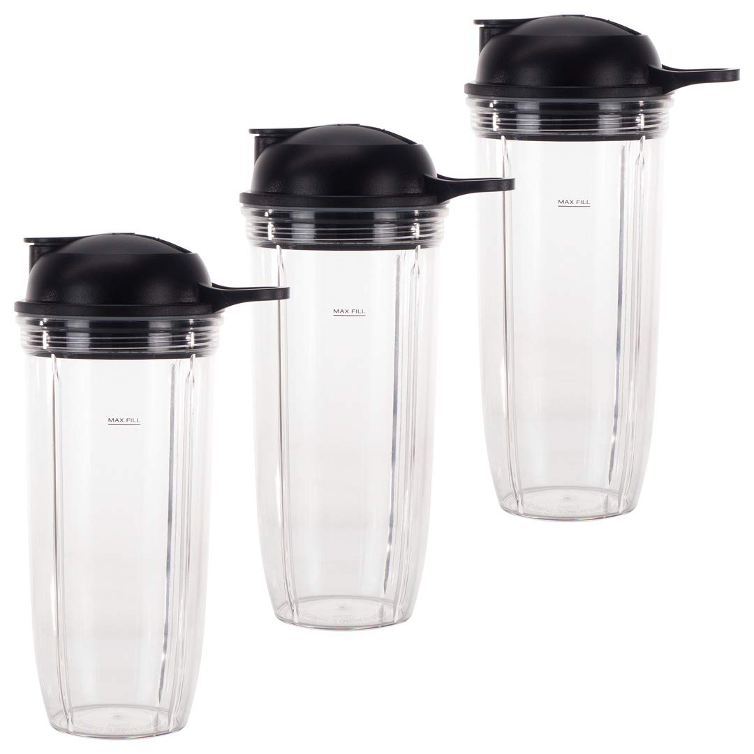 3 Pack 32oz NutriBullet Pro 1000 Blender Cup & Lid - Smoothie & Travel Use