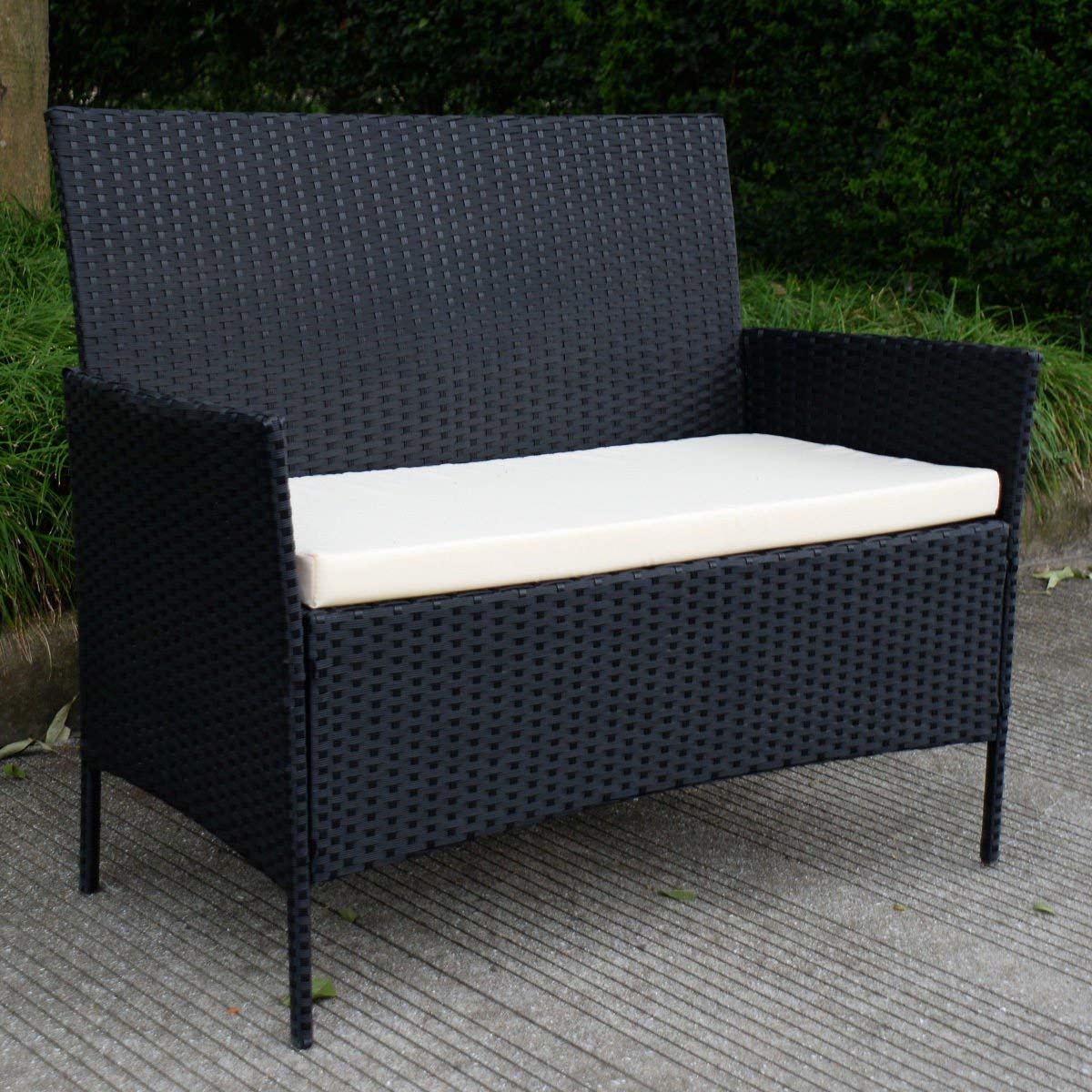 4-Piece Outdoor Rattan Furniture Set - Garden Patio Balcony Wicker Sofa & Chair Set with Removable Cushions & Coffee Table in Black - Perfect for Backyard, Poolside, and Terrace Relaxation