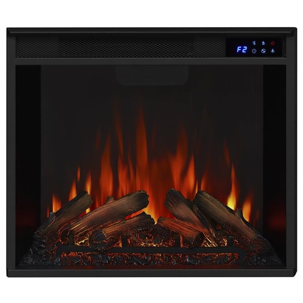BOWERY HILL 1500W Black Electric Fireplace Heater with Remote Control, Adjustable LED Flame, Steel Firebox Mantel - Perfect for Living Room, Bedroom & Office Heating