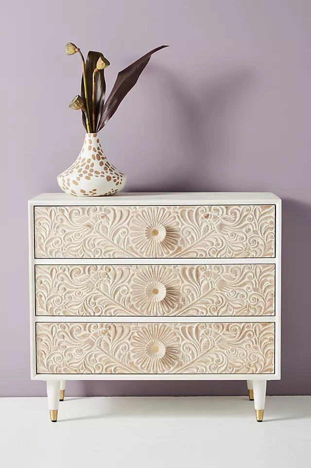 Hand Carved Gulliver Three Drawer Wooden Dresser - Modern Solid Wood Bedroom Chest of Drawers for Storage & Organization | Perfect for Bedroom, Nursery, or Guest Room Furniture