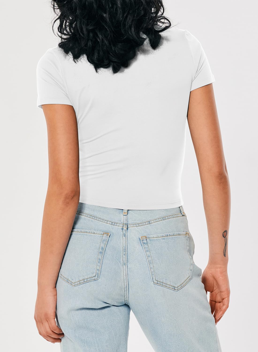 Women's Square Neck Short Sleeve Crop Top - Double Layer Tight Fit Basic Tee Shirt for Summer, Workout, Casual Wear & Street Fashion