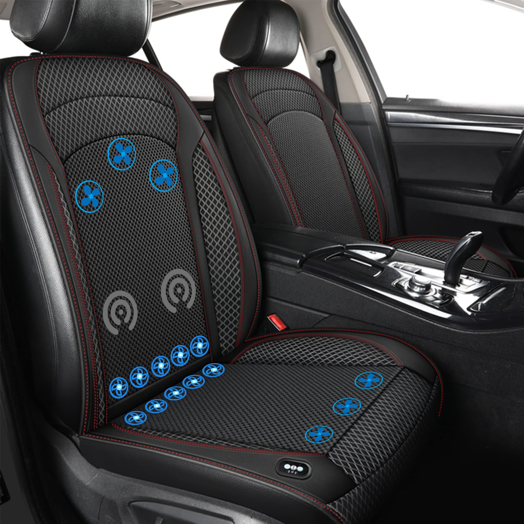 Bnhcoe 12V Cooling Car Seat Cushion with Massage - Breathable Summer Seat Cooler with Built-in Fans & Adjustable Cooling for Road Trips, Long Drives, and Hot Weather Comfort (Black)