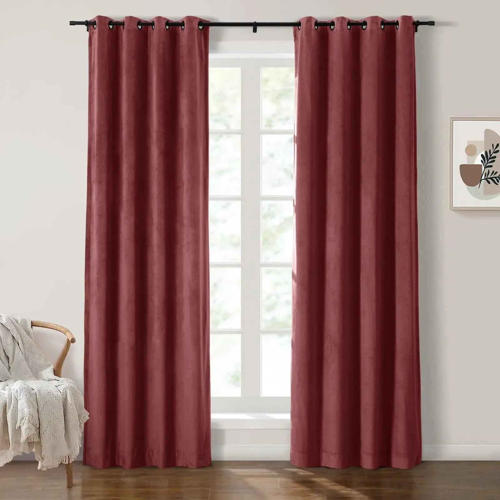 Luxury Velvet Grommet Curtains for Living Room & Bedroom - Blackout Thermal Insulated Drapes - Birkin Style Elegant Window Treatments for Home Decor