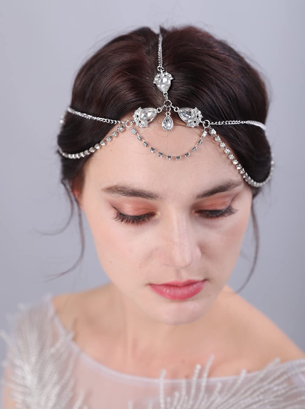 JWICOS Bohemian Silver Head Chain - Elegant Wedding Hairpiece & Festival Forehead Band Accessory for Women and Girls | Perfect for Bridal, Music Festivals, and Boho Parties