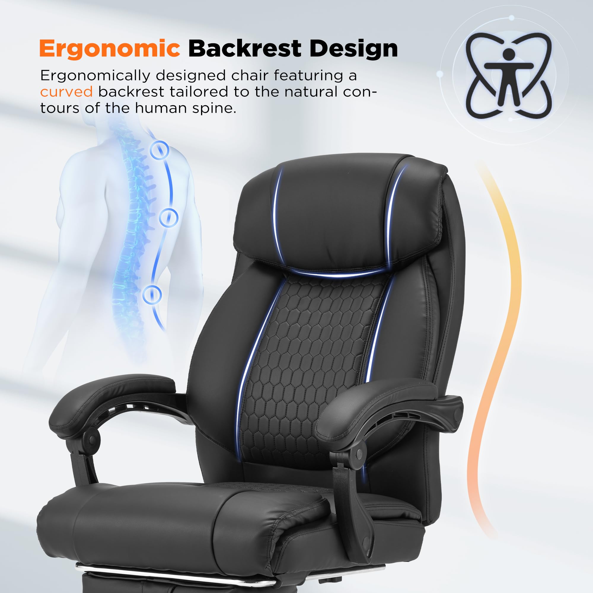 HOMREST Ergonomic Reclining Office Chair with 4-Point Massage & Heat - Adjustable Executive Chair with Retractable Footrest - Comfortable Home Computer Desk Chair for Working, Gaming & Relaxing - Black
