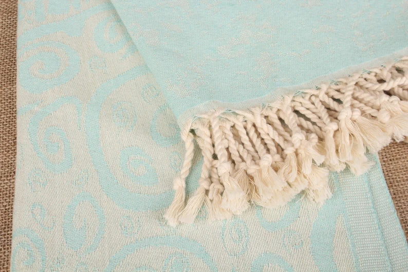 Premium Mint Green Turtle Print Turkish Beach Towel - Large, Soft & Absorbent for Pool, Sand & Sunbathing - Perfect Summer Vacation Accessory