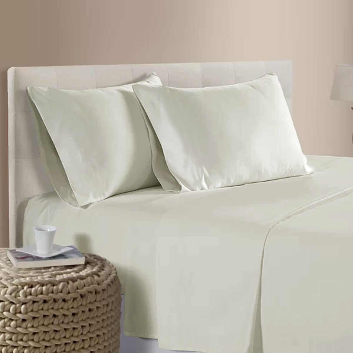 400 Thread Count Bamboo Cotton Sheet Set - Queen Size, Ivory | Soft & Breathable Bed Sheets for All-Season Comfort | Perfect for Home, Hotel, and Guest Room Use