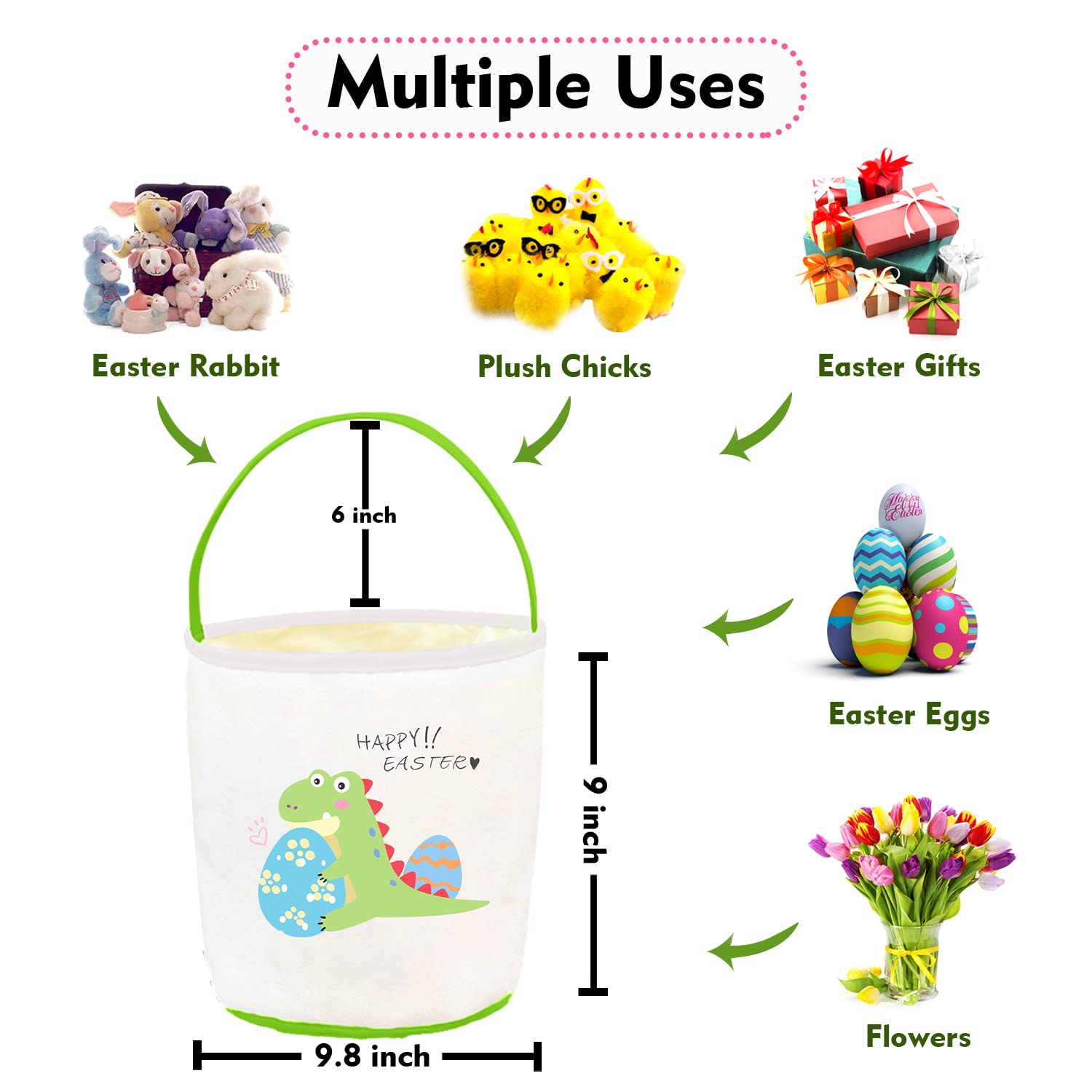 **Easter Gift Baskets for Kids - Dinosaur Canvas Tote Bag with Handle, Empty Easter Basket Essentials for Egg Hunts, Party Supplies & Decorations - Perfect for Easter Celebrations, Birthday Parties & Holiday Gifting**