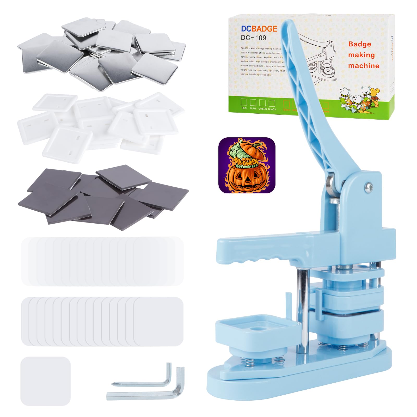DIY 50mm (1.97 inch) Square Button Maker Machine Kit - Refrigerator Magnet Press with 100 Pcs Supplies for Custom Fridge Magnets, Pins & Badges - Perfect for Home Decor, Office Organization & Craft Projects