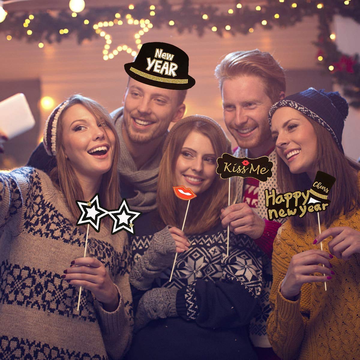 36Pcs New Year's Eve Photo Booth Props 2025 - Gold Glitter Party Decorations for NYE Celebrations, New Year Countdown & Holiday Parties - Perfect for New Year's Eve Decor, Social Media Photos & Family Gatherings