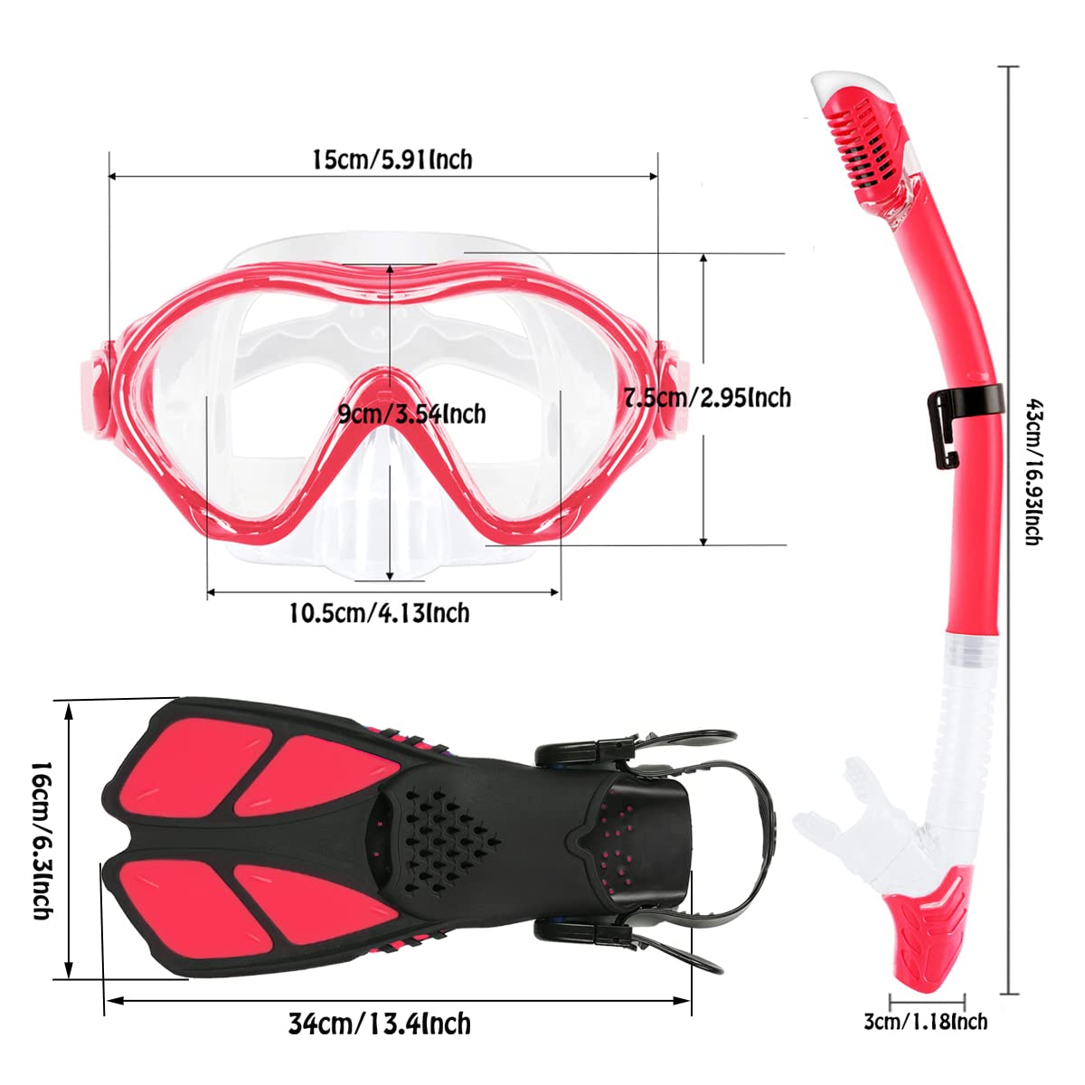 Kids Snorkel Set - Adjustable Diving Mask, Snorkel & Swim Fins with Anti-Fog Technology | Complete Snorkeling Gear for Children | Perfect for Pool, Beach & Ocean Adventures