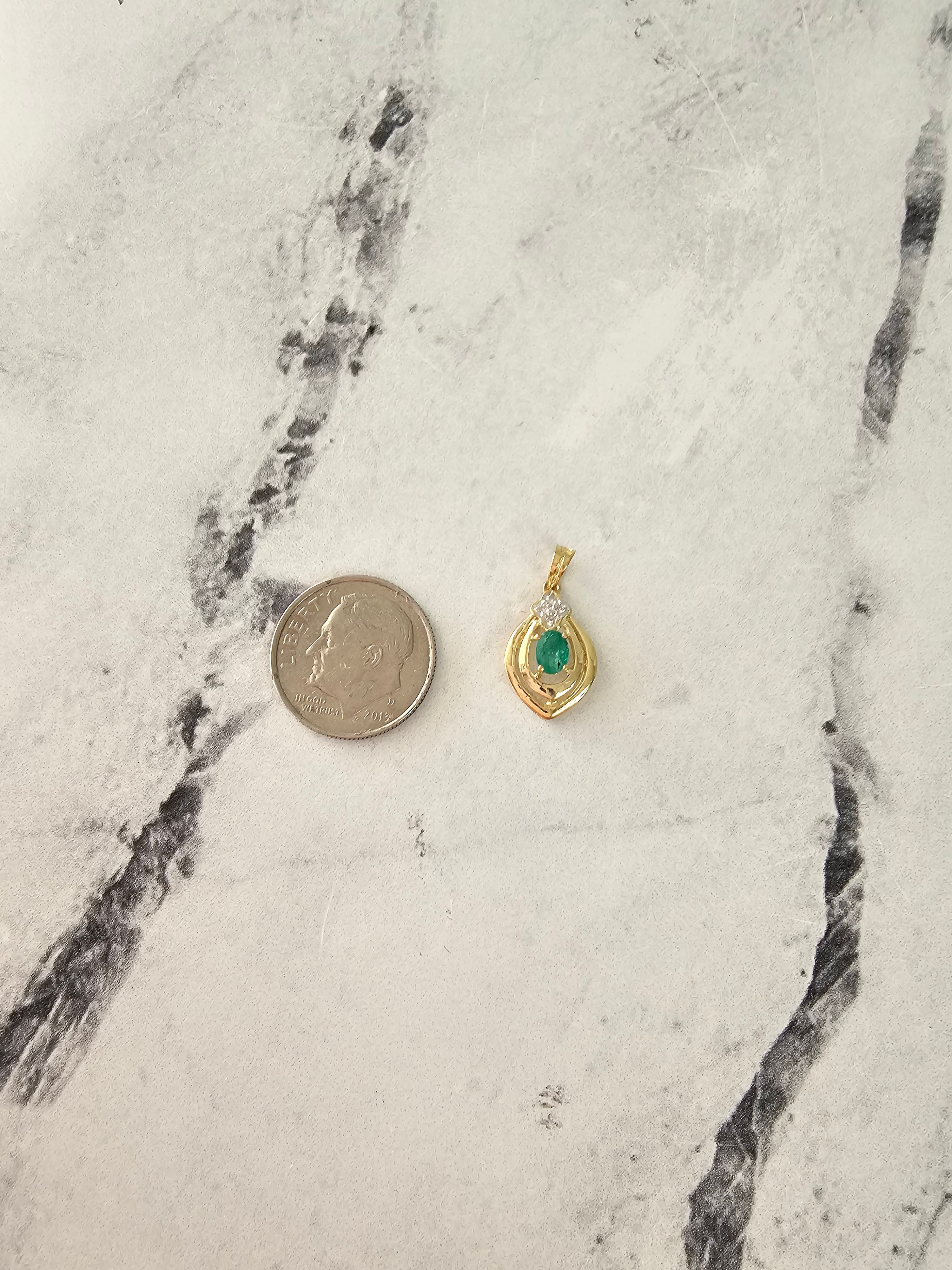 14K Yellow Gold Oval Emerald and Diamond Accent Necklace for Women - Elegant Gift for Anniversary, Birthday & Special Occasions