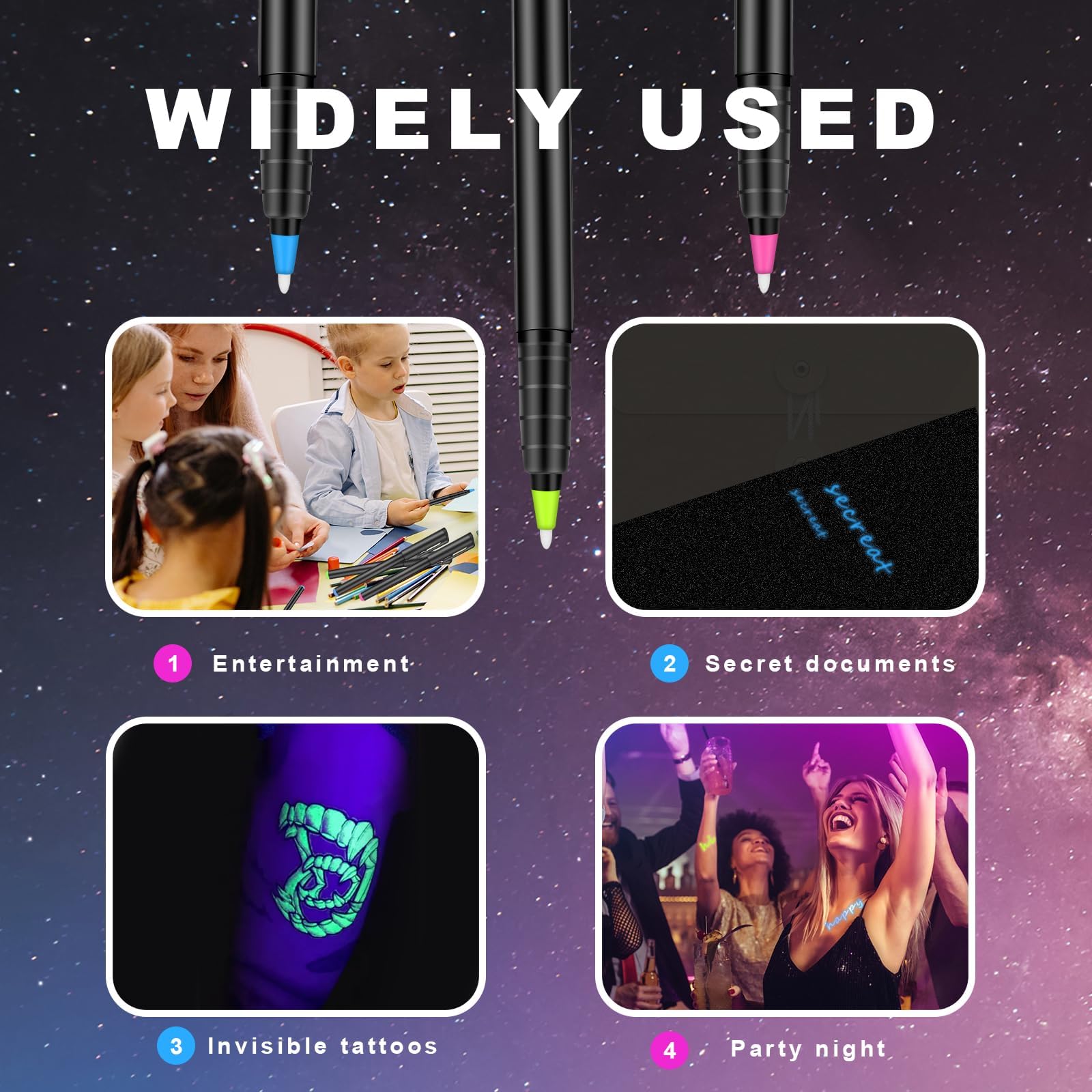 Spy Pen with Invisible Ink & 3 Mini UV LED Keychain Flashlights - Disappearing Ink Magic Pen with Black Light Markers for Secret Notes - Perfect for Christmas, Halloween Gifts & Secret Agent Games (3 Pack)