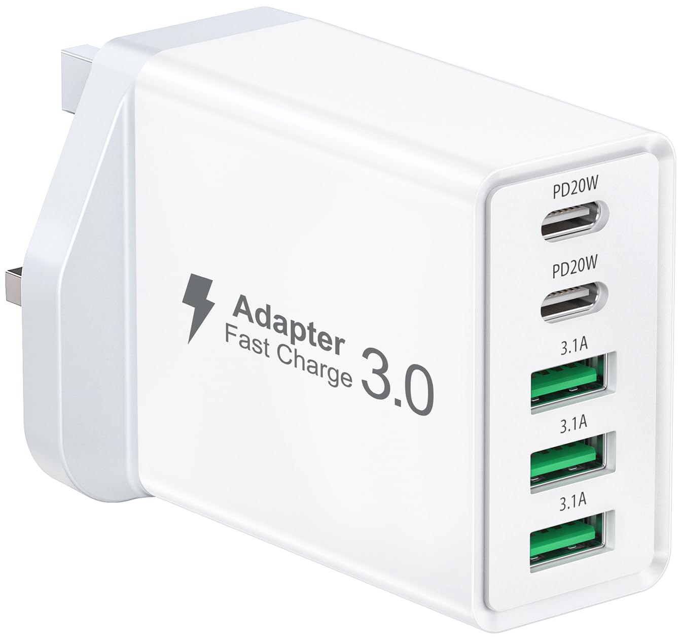50W 5-Port Fast USB C Charger with Dual PD & QC - UK Plug Adapter for iPhone 16/15/14/13/12 Pro Max/XS/XR/SE, Samsung Galaxy, iPad, AirPods - Perfect for Home, Office & Travel Charging