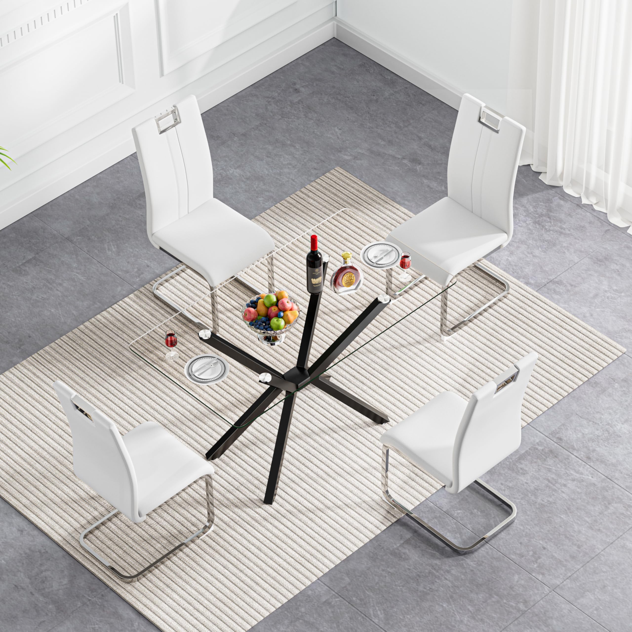 Modern 5-Piece Glass Dining Table Set for 4 - 47