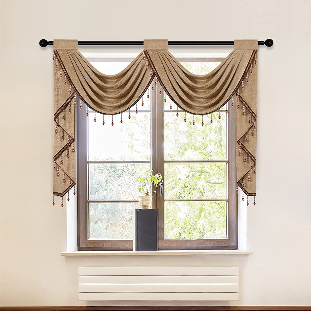 ELKCA Elegant Coffee Valance with 2 Hollow Swags & Curtain - Perfect for Living Room, Bedroom, and Kitchen Window Decor