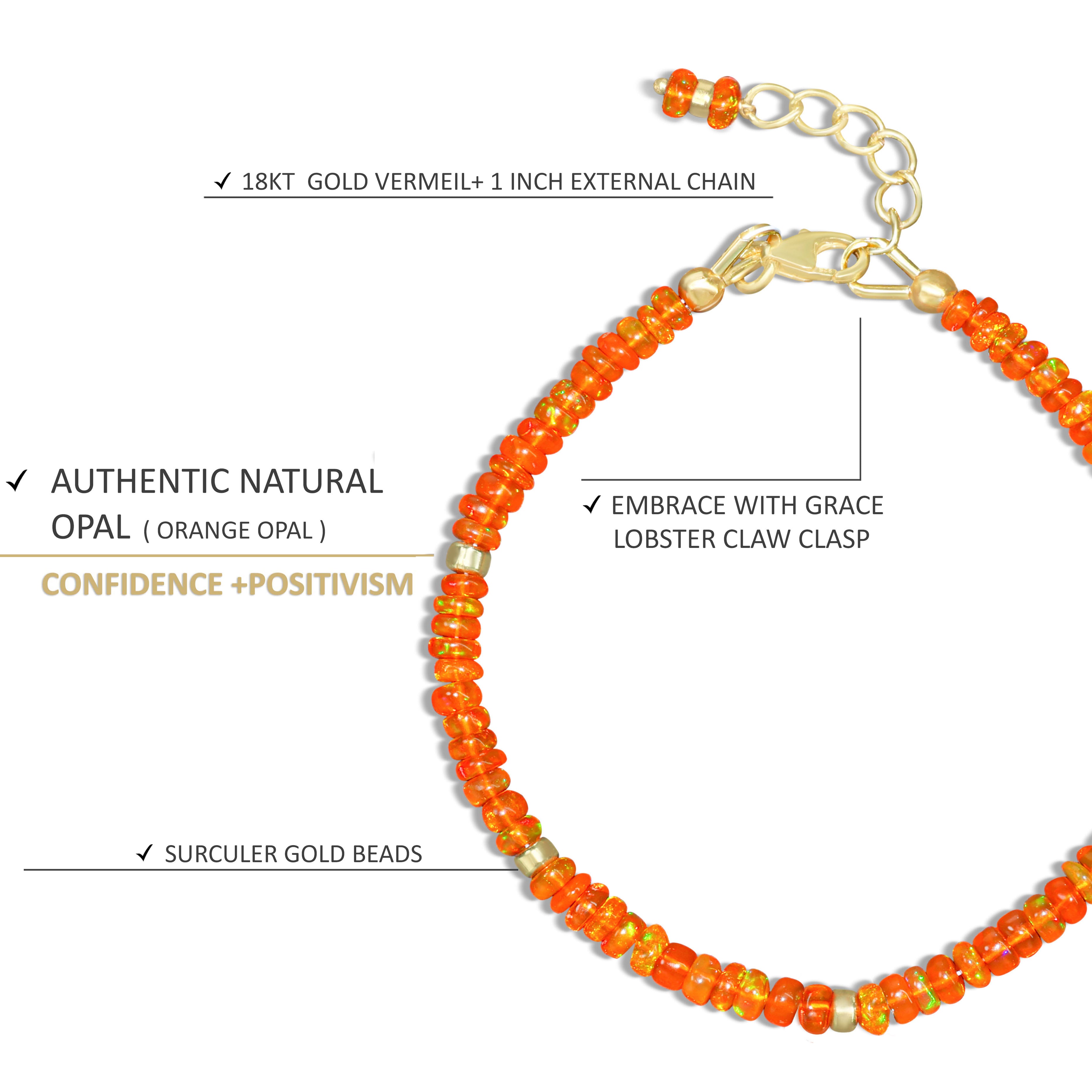 Natural Orange Opal Beaded Bracelet with Rondelle Spacer Beads – Handmade Boho Jewelry for Women, Perfect for Casual Wear, Festivals & Gift Giving