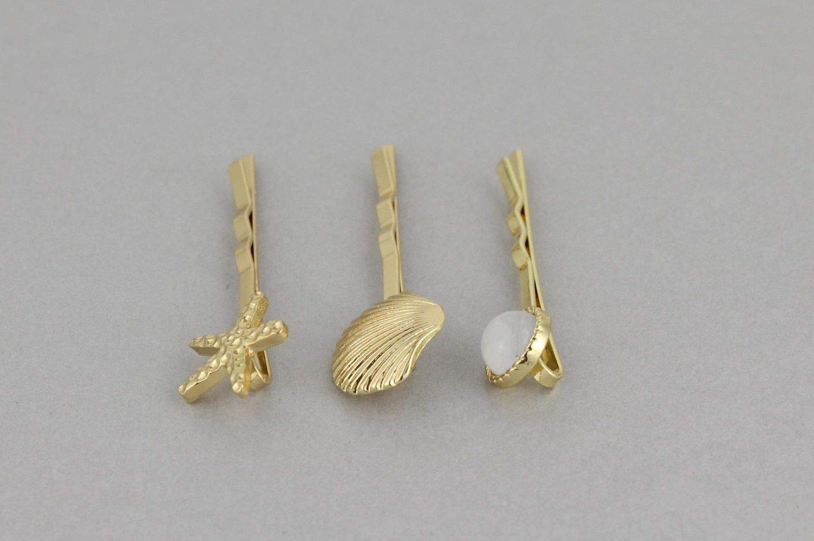 3-Piece Starfish Shell Gold Bobby Pins with Beads - Hair Clips & Barrettes for Women & Girls - Perfect for Beach Weddings, Summer Styles & Everyday Hair Accessories
