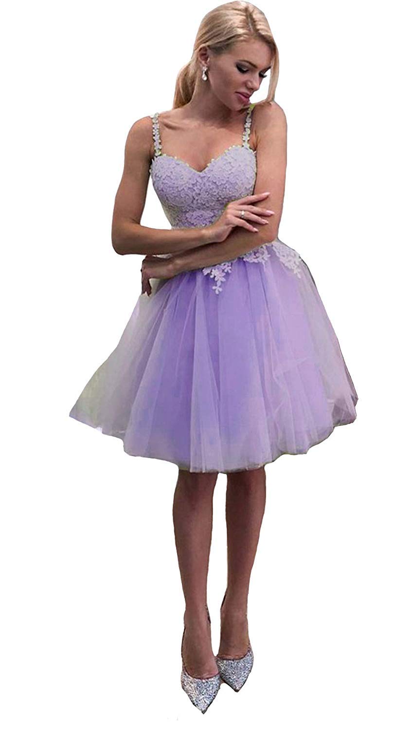 Lemai Women's Lace Spaghetti Strap Tulle Short Dress for Junior Prom, Homecoming, Party, Wedding Guest - Elegant A-Line Cocktail Dress for Teens & Young Adults