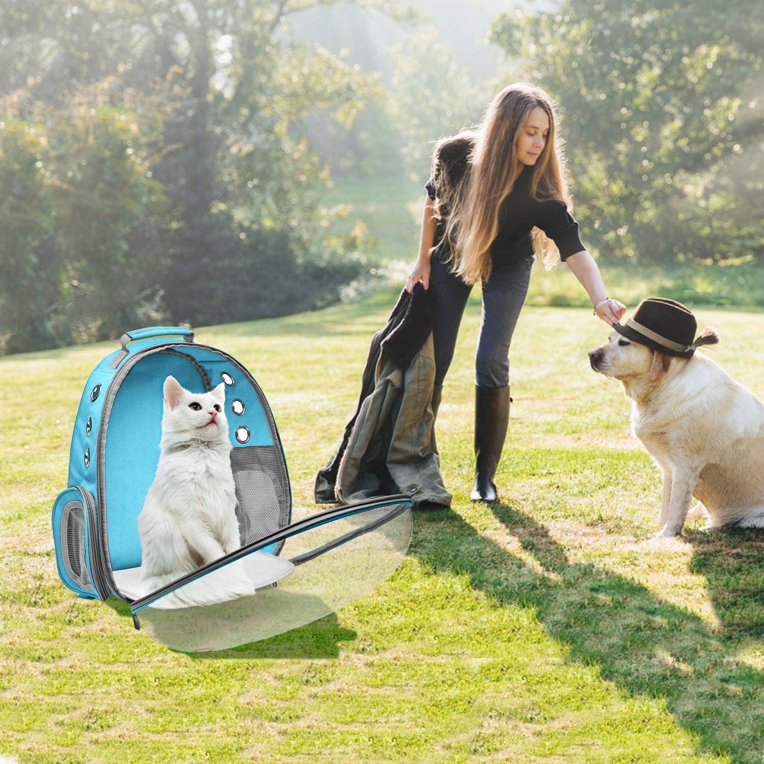 RvPaws Dog Carrier Backpack - Front & Back Pet Carrier for Small to Medium Dogs & Cats, Travel-Friendly Space Capsule Knapsack - Blue | Perfect for Hiking, Air Travel & Outdoor Adventures
