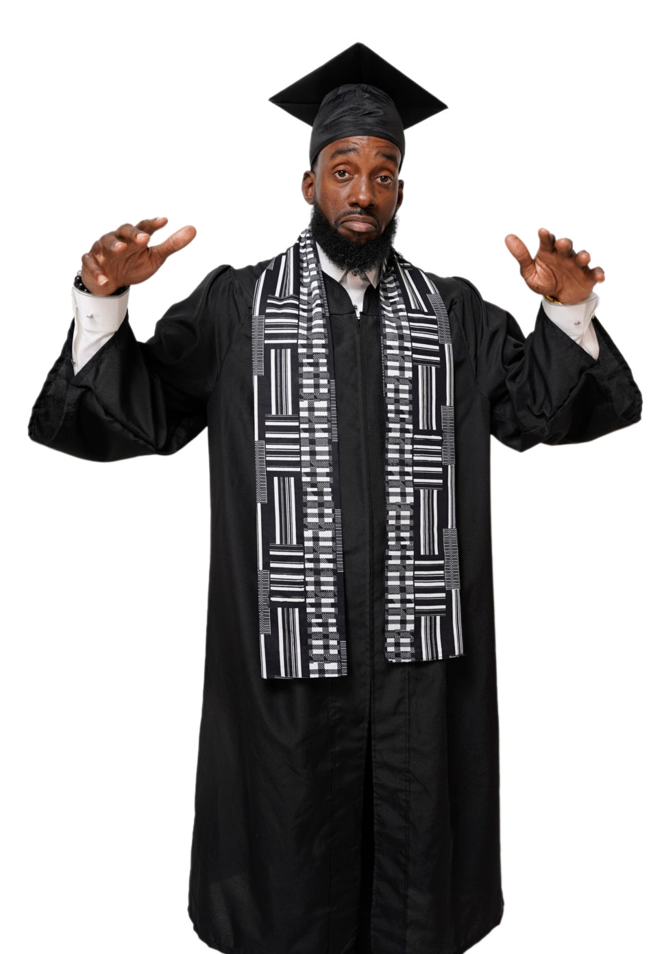 Elegant Black and White Kente African Print Graduation Stole/Sash DPB0795S1 - Perfect for Graduation Ceremonies, Cultural Events & African Heritage Celebrations