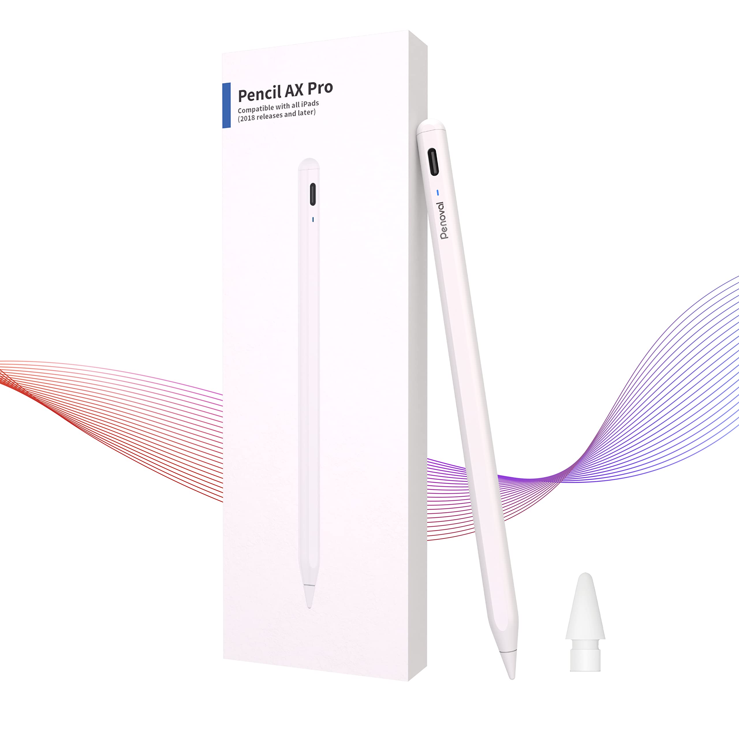 Penoval Active Stylus Pen for iPad - Tilt & Palm Rejection Digital Pencil with Long Battery Life, Compatible with iPad Pro 11/12.9, iPad Air 5, iPad Mini 6 & iPad Models After 2018 - Perfect for Drawing, Note-Taking & Professional Design Work