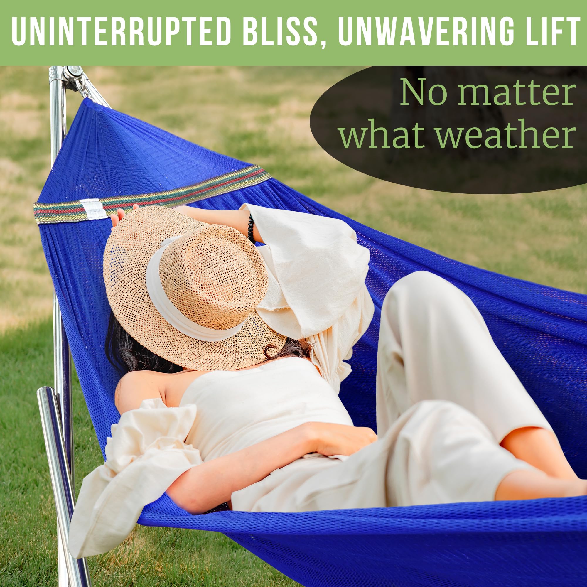**Tranquillo Double Hammock with Stand - 650lb Capacity Heavy Duty Hammock Set with Spreader Bar, Solid 201 Stainless Steel Frame - 30s Quick Setup, Portable & Sturdy for Indoor & Outdoor Use - Perfect for Backyard, Camping, Beach & Patio Relaxation (Blue)**