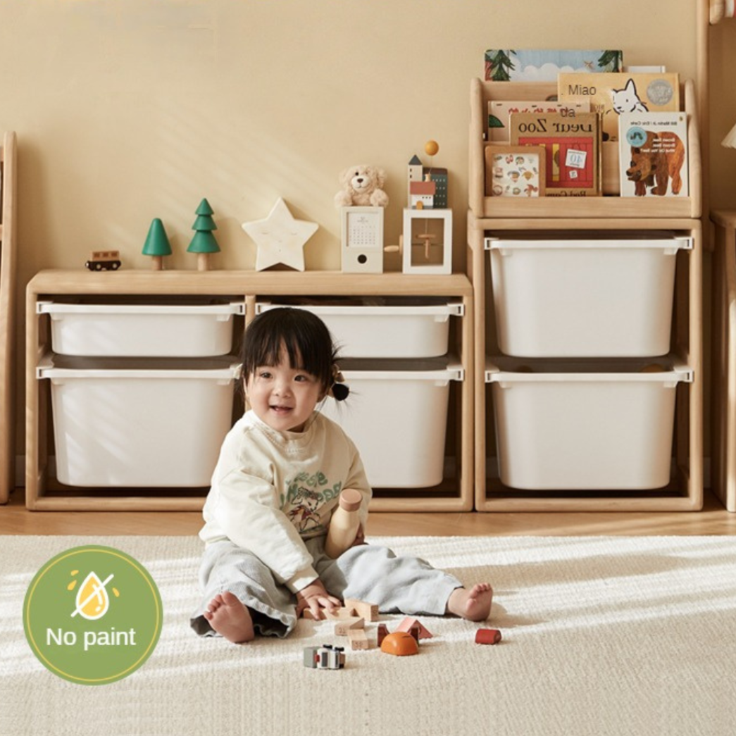 **Solid Wood Montessori Toy Storage Shelf for Kids - Organize Playroom, Nursery & Bedroom Toys - Eco-Friendly Poplar Wood Children's Bookshelf**