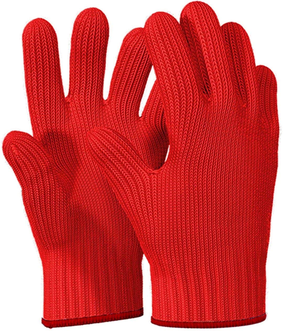 Heat Resistant Oven Gloves - 1 Pair Cotton Kitchen Mitts for Cooking, Baking & Grilling - Red Pot Holders with Finger Protection for Safe Handling of Hot Pans & Dishes