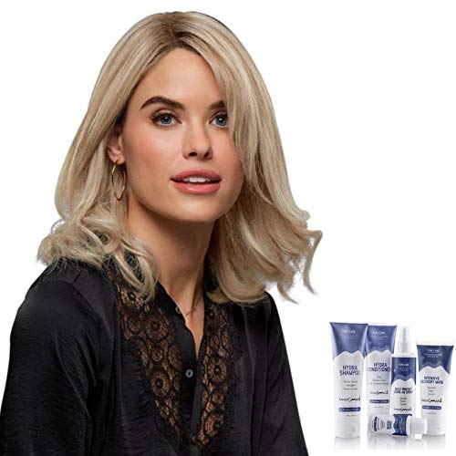 Jon Renau Carrie Petite Remy Human Hair Wig Bundle (7 Items) - 1B Color with Christy's Wigs Q&A Booklet & Complete Hair Care Kit (Shampoo, Conditioner, Mask, Protect Spray, Leave-In, Shine Serum) - Perfect for Daily Wear, Special Occasions & Hair Restoration