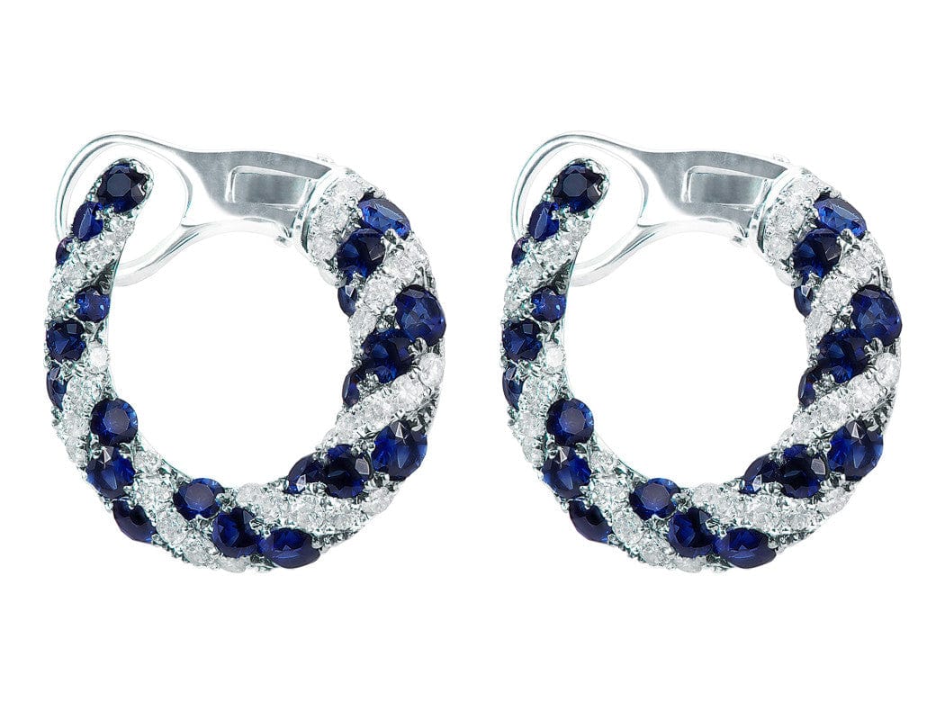 18K White Gold Horseshoe Motif Sapphire and Diamond Stud Earrings for Women - Elegant Jewelry Gift for Birthday, Anniversary & Special Occasions