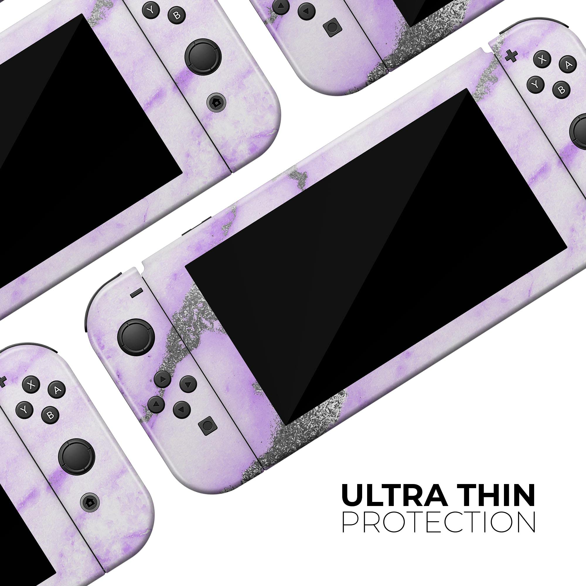 Nintendo Switch Lite Skin Decal - Scratch-Resistant Removable Vinyl Wrap Cover - Purple Marble & Digital Silver Foil V3 - Perfect for Gaming Protection & Customization