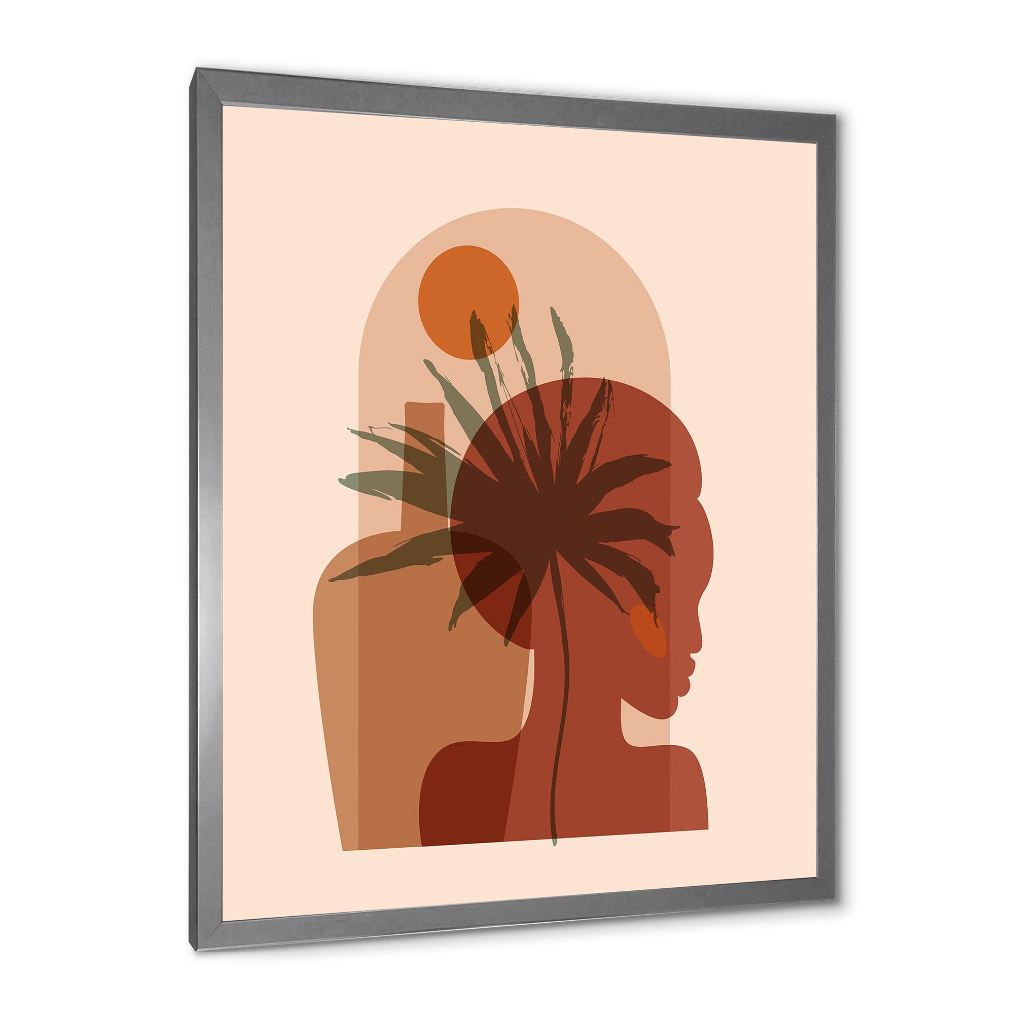 Abstract Tropical Palm Leaf & Pretty Girl Portrait Modern Framed Wall Art - Home & Office Decor for Living Room, Bedroom, Dining Area