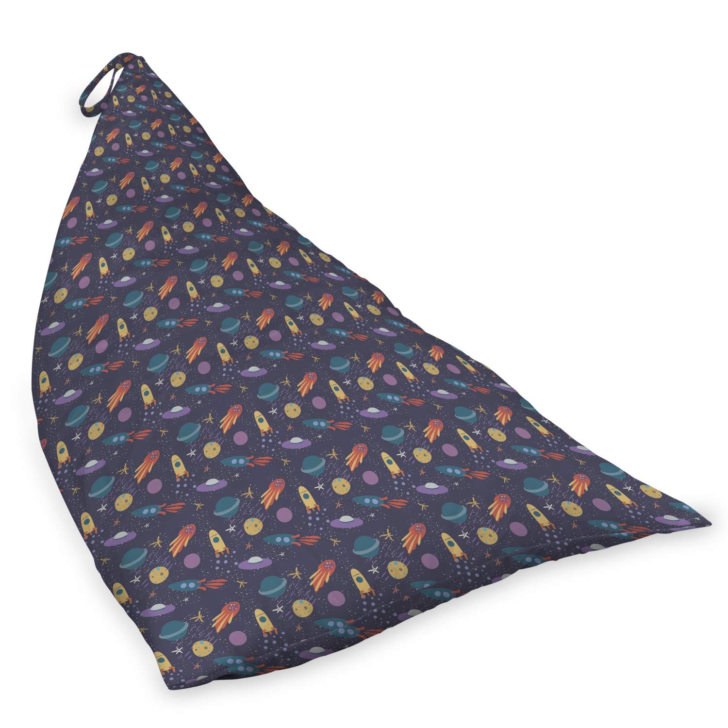 Ambesonne Space Themed Lounger Chair Bag - Pastel Comet Stars Rockets & Planets Design, High Capacity Storage with Handle, Oversized Laundry/Beach/Toy Organizer - Perfect for Camping, Travel & Home Storage