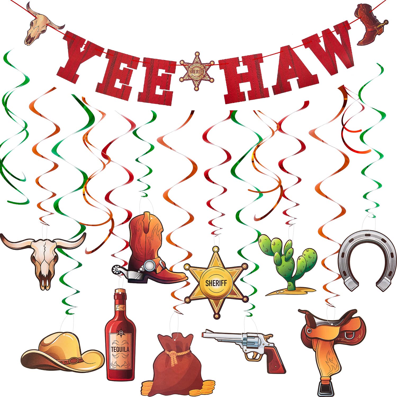 21 Pcs Western Cowboy Party Decorations Set - Hanging Swirls, Foil Banners & Wild West Garland for Cowboy Theme Birthday, Photography Backdrop - Perfect for Western Parties, Baby Showers & Country Weddings