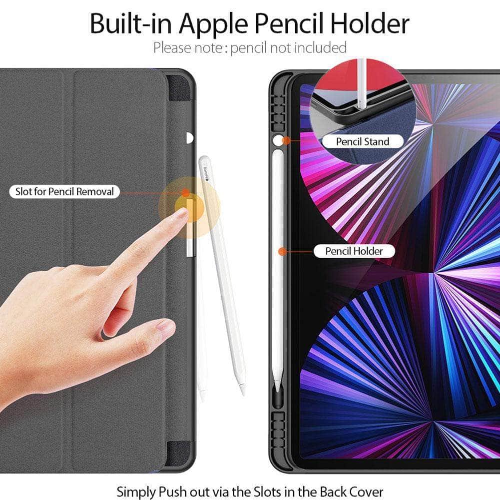 Premium Genuine Leather iPad Pro 12.9 Case (2021 Model) - Smart Auto Sleep/Wake Trifold Stand Cover - Perfect for Work, Travel & Home Office Use