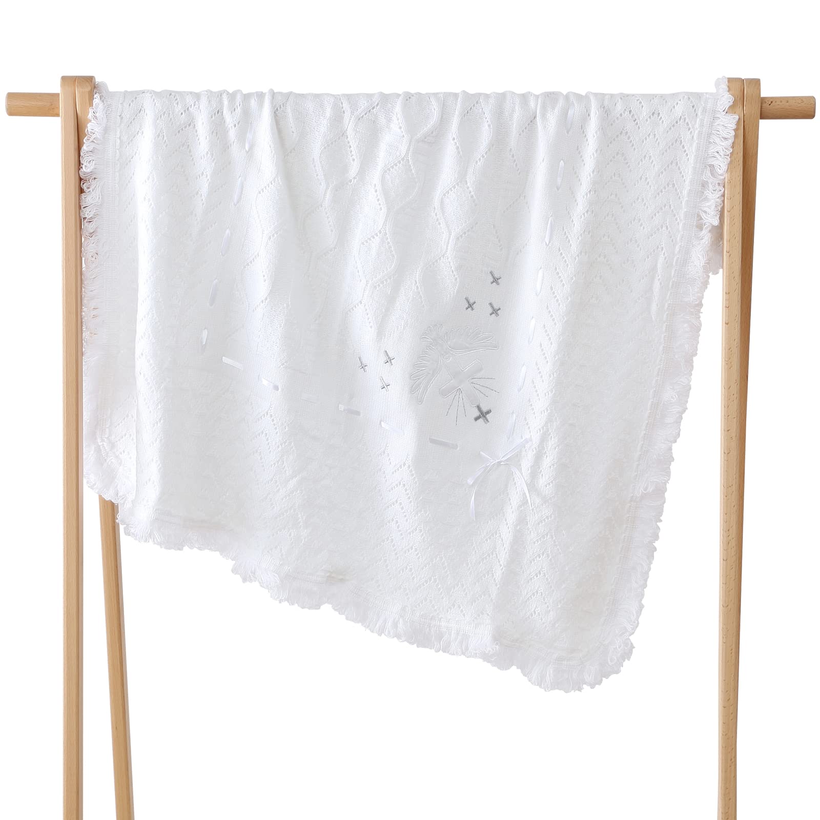 Booulfi Baby Christening Blanket - Soft White Knitted Baptism Shawl for Newborn Boys & Girls - Perfect for Christening Ceremonies, Baby Dedications & Photo Shoots