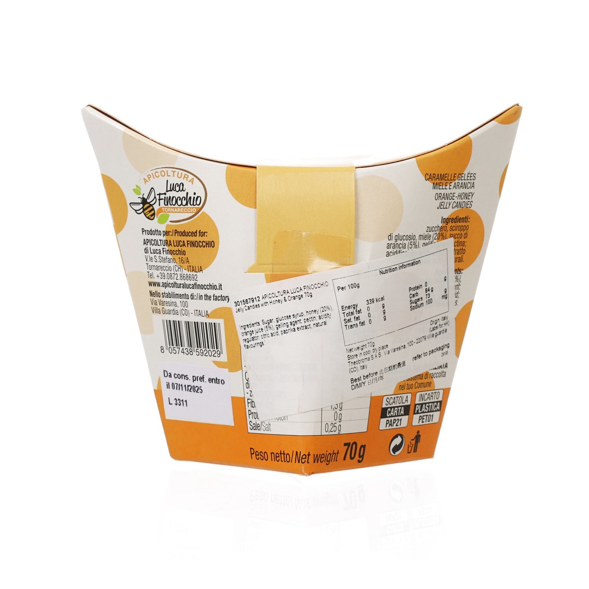 APICOLTURA LUCA FINOCCHIO Honey & Orange Jelly Candies (70g) - Delicious Natural Sweet Treat for Snacking, Gifts & Dessert Toppings