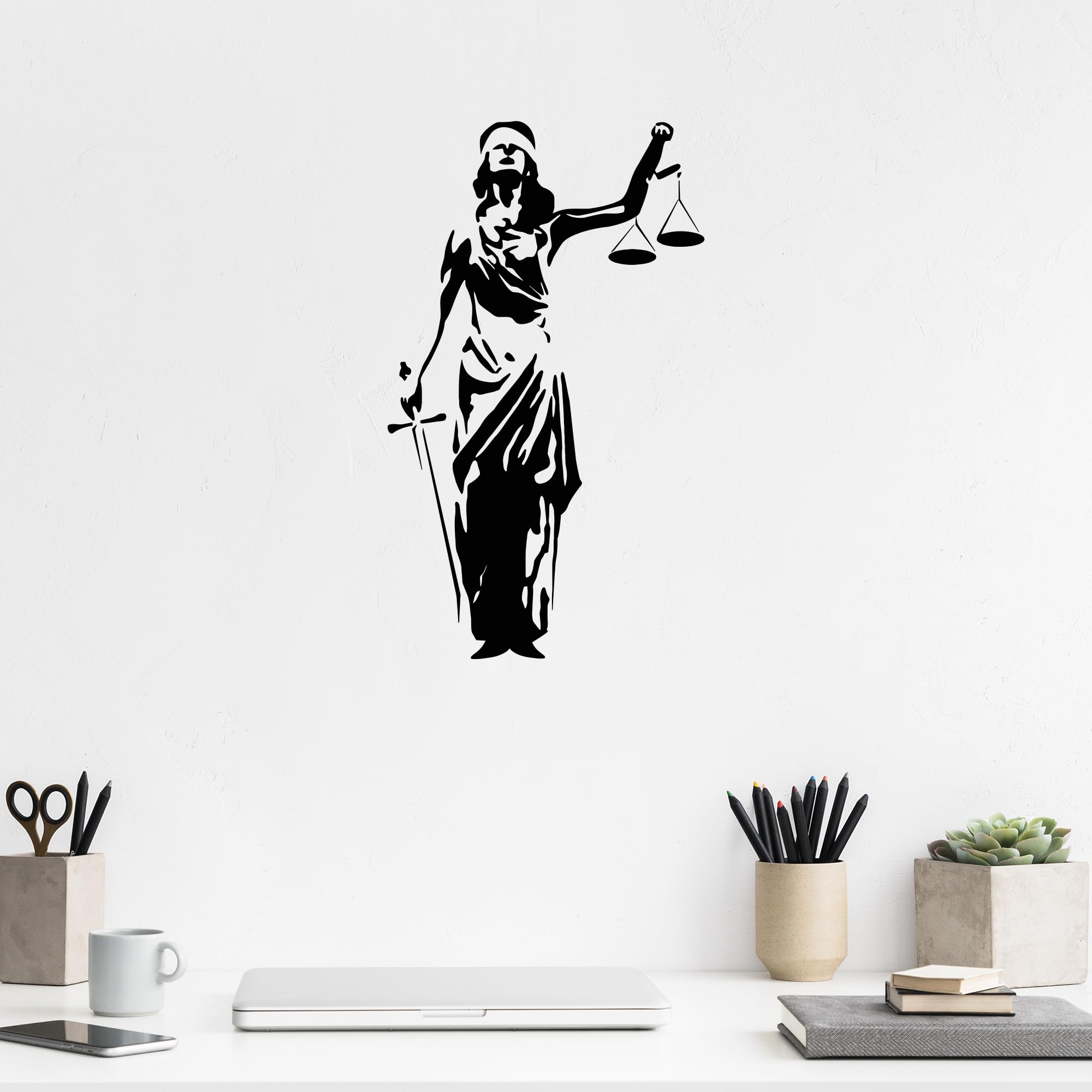 Lady Justice Themis Vinyl Wall Decal - Large Black Courtroom & Law Office Decor Sticker (3220ig) | Perfect for Legal Offices, Courtrooms, and Home Study Decor