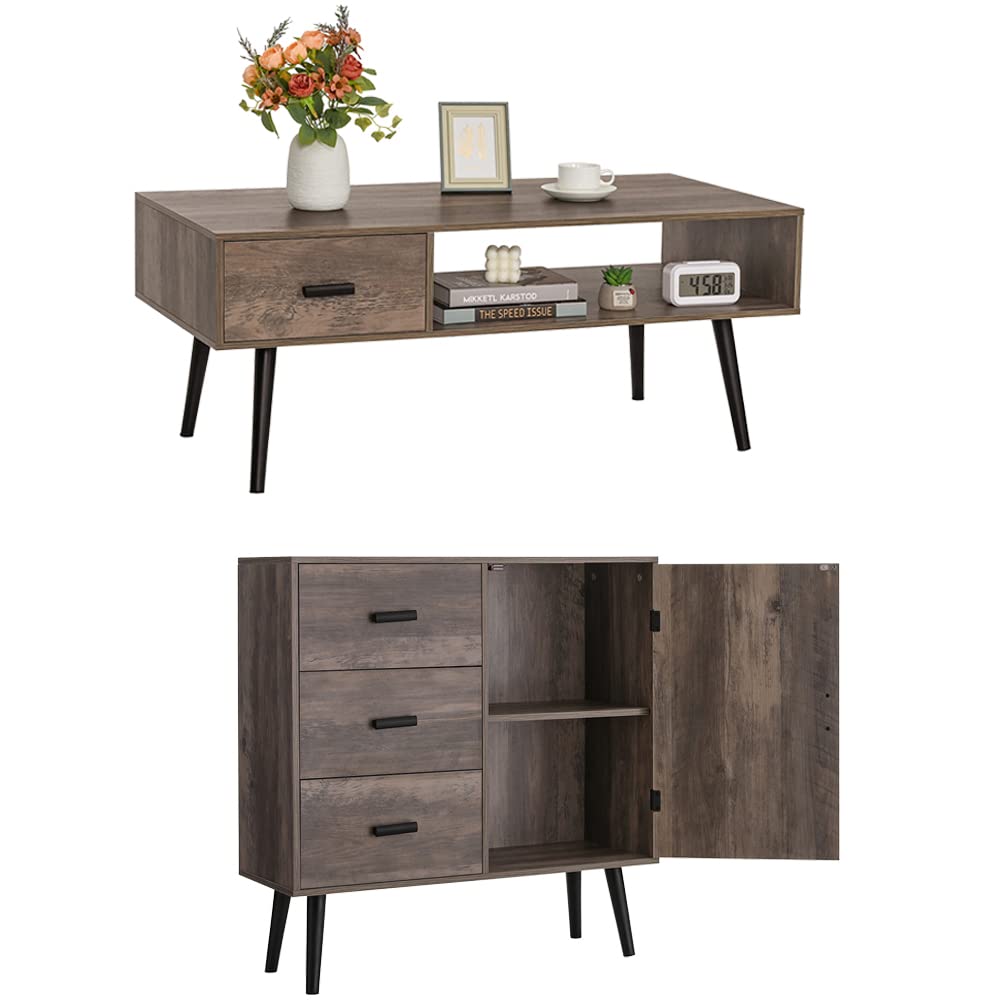 IWELL 2-in-1 Storage Cabinet & Coffee Table Set - Large Multifunctional Organizer for Living Room, Kitchen, Bedroom - TV Stand Fits 55 Inch Screens - Perfect for Home Organization & Entertainment Setup